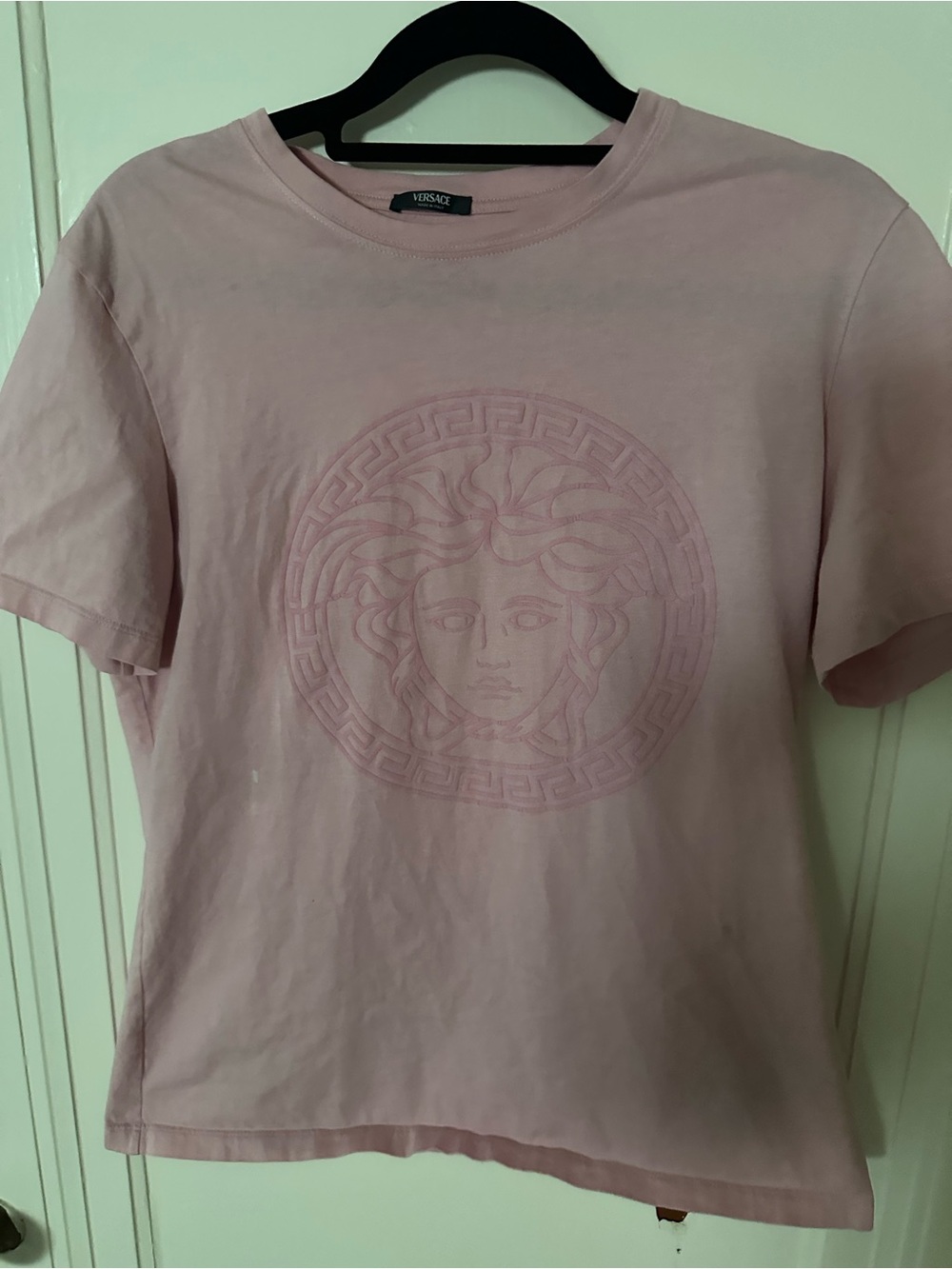 Versace Light Pink Embossed Medusa Short Sleeve Tee